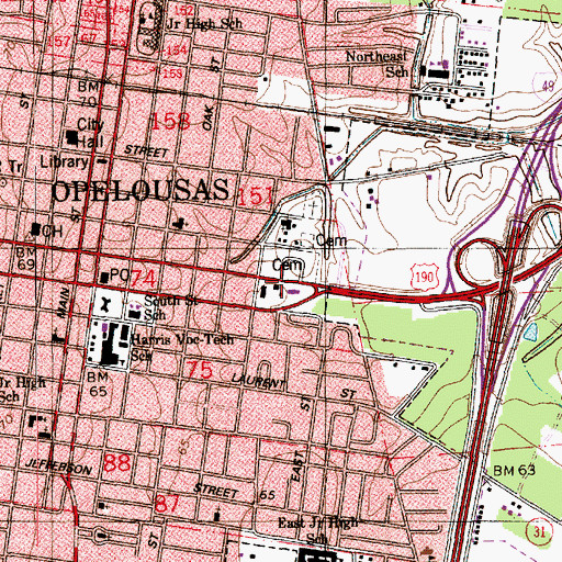 Topographic Map of Jim Bowie Museum, LA