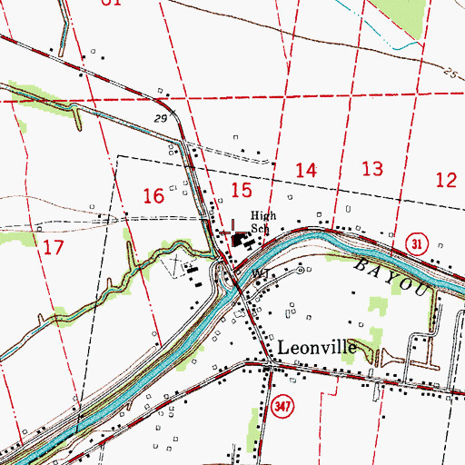 Topographic Map of Leonville High School, LA