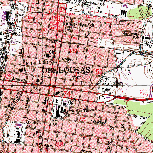Topographic Map of Louisiana Memorial United Methodist Church, LA
