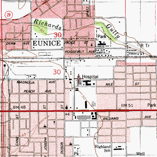Topographic Map of Moosa Memorial Hospital, LA
