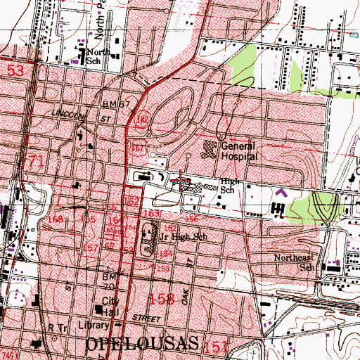 Topographic Map of Opelousas Catholic School, LA