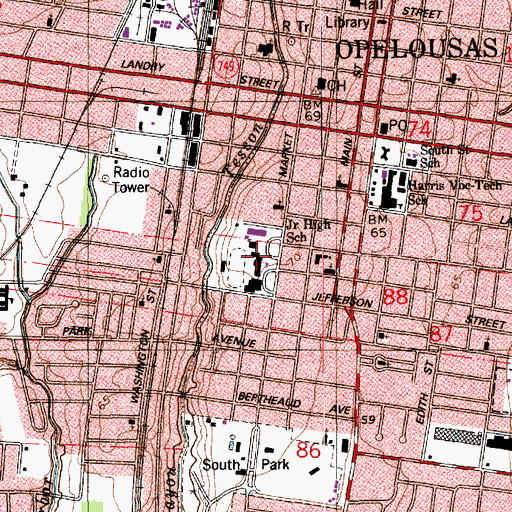 Topographic Map of Opelousas Junior High School, LA