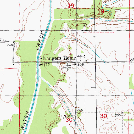 Topographic Map of Strangers Home Cemetery, AR
