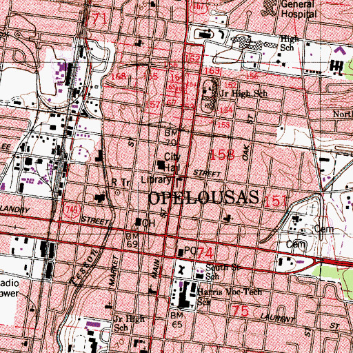 Topographic Map of Opelousas Public Library, LA