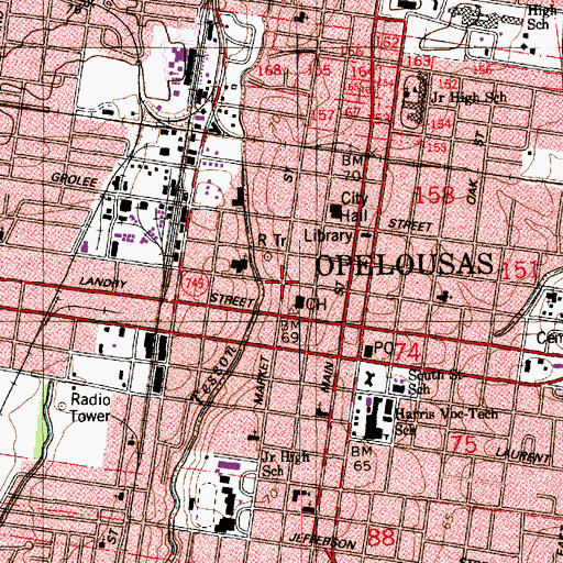 Topographic Map of Opelousas Town Market, LA