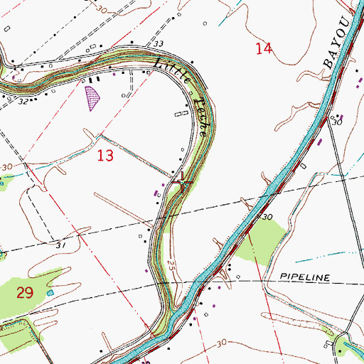 Topographic Map of Prairie Baasse Coulee, LA