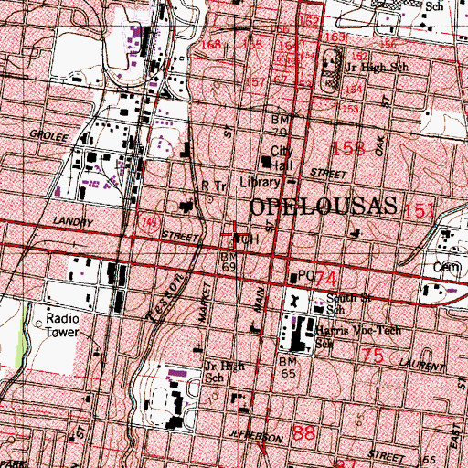 Topographic Map of Saint Landry Parish Courthouse, LA