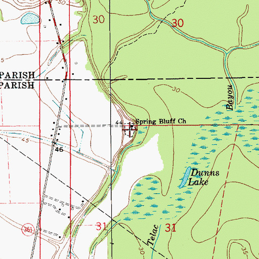 Topographic Map of Spring Bluff Cemetery, LA