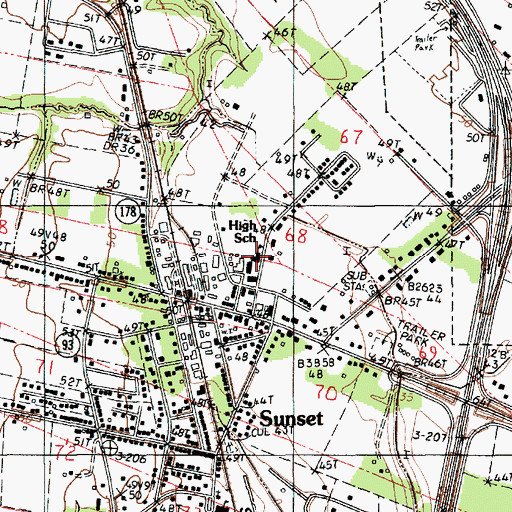 Topographic Map of Sunset High School, LA