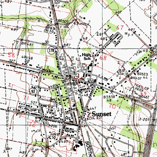 Topographic Map of Sunset Town Hall, LA