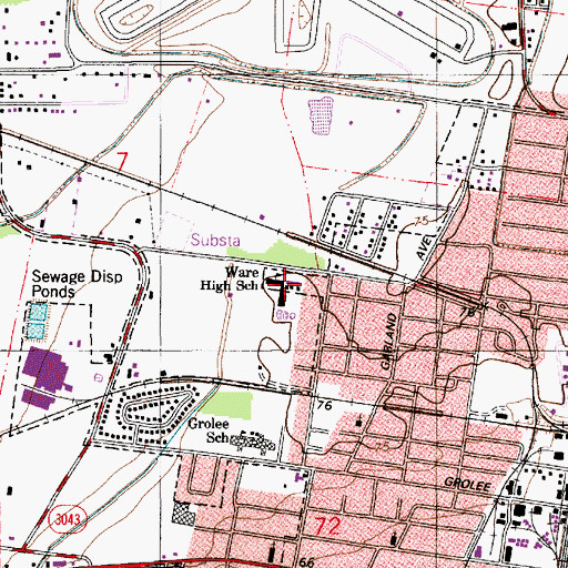 Topographic Map of Ware High School, LA
