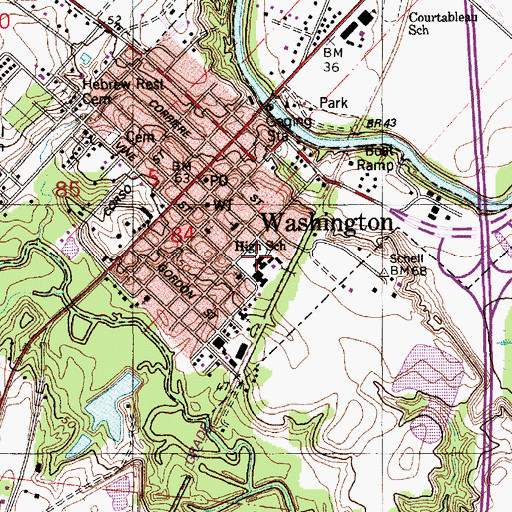 Topographic Map of Washington Vocational Educational Center, LA