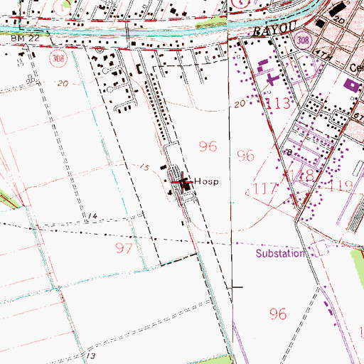 Topographic Map of Prevost Memorial Hospital, LA