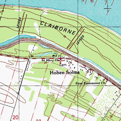 Topographic Map of Saint Marys Cemetery, LA