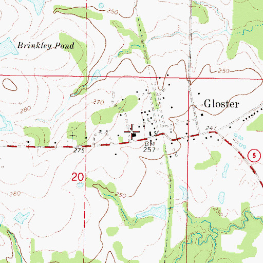 Topographic Map of Gloster Baptist Church, LA