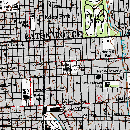 Topographic Map of Baton Rouge General Hospital Mid City, LA
