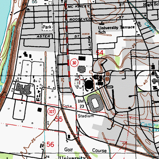 Topographic Map of Bernie Moore Track Stadium, LA