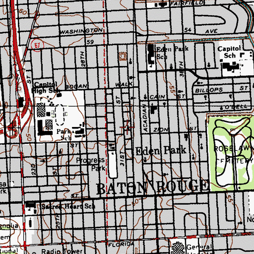 Topographic Map of First Baptist Church, LA