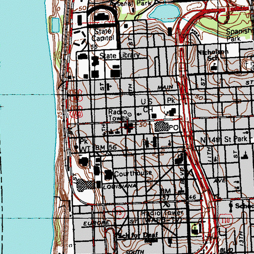 Topographic Map of First Baptist Church, LA