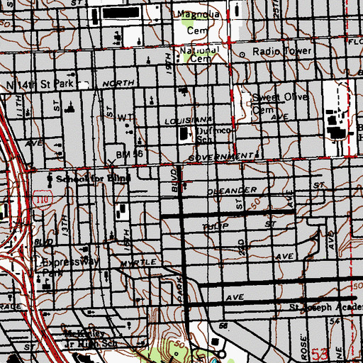 Topographic Map of First Church of Christ Scientist, LA