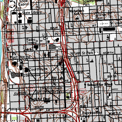 Topographic Map of First United Methodist Church, LA