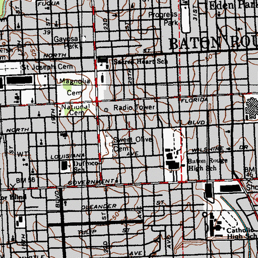 Topographic Map of Greater Macedonia Baptist Church, LA