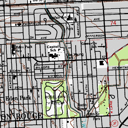 Topographic Map of Holy Ghost Temple, LA