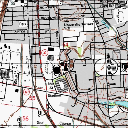 Topographic Map of Huey P Long Field House, LA