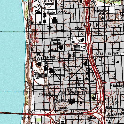 Topographic Map of Louisiana Arts and Science Center, LA