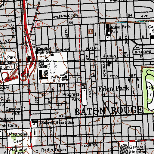 Topographic Map of Mount Aaron Baptist Church, LA