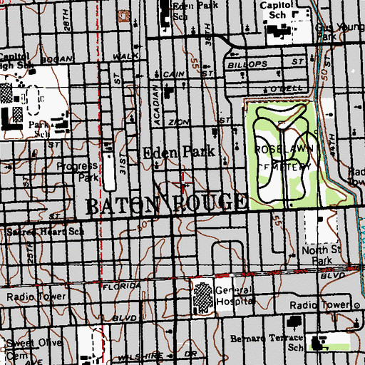Topographic Map of Mount Pilgrim Baptist Church, LA