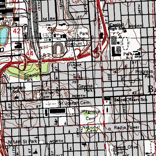 Topographic Map of North Nineteenth Street Baptist Church, LA