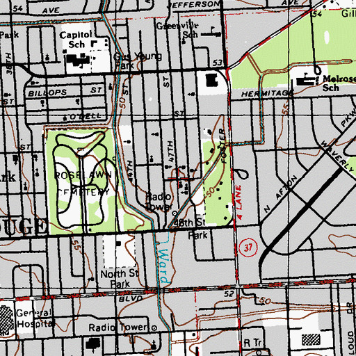 Topographic Map of Pilgrim Rest Baptist Church, LA