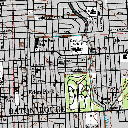 Topographic Map of Rock Zion Baptist Church, LA