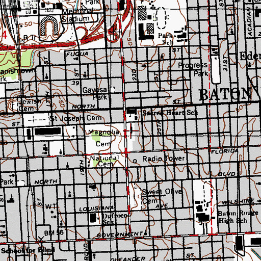 Topographic Map of Sacred Heart of Jesus Catholic Church, LA