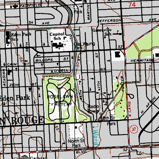 Topographic Map of Saint James Baptist Church, LA