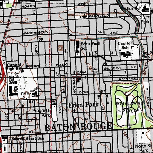 Topographic Map of Saint Marys Baptist Church, LA