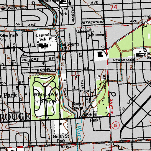 Topographic Map of Saint Paul Baptist Church, LA