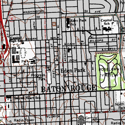 Topographic Map of Second Baptist Church, LA