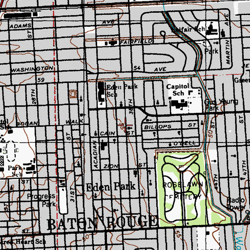 Topographic Map of True Love Baptist Church, LA