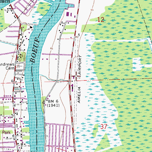 Topographic Map of Amelia Airport, LA