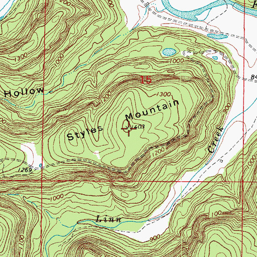 Topographic Map of Styles Mountain, AR