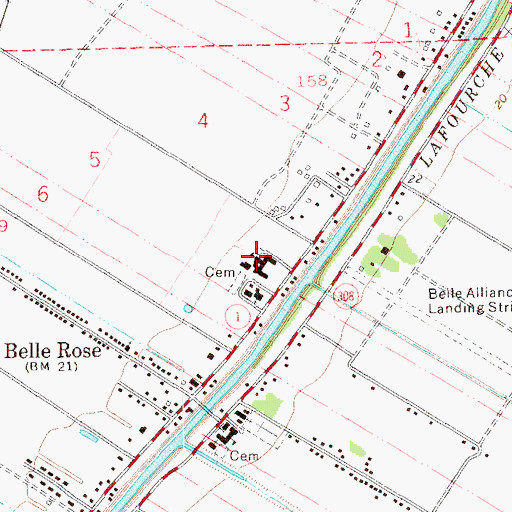Topographic Map of Belle Rose Middle School, LA