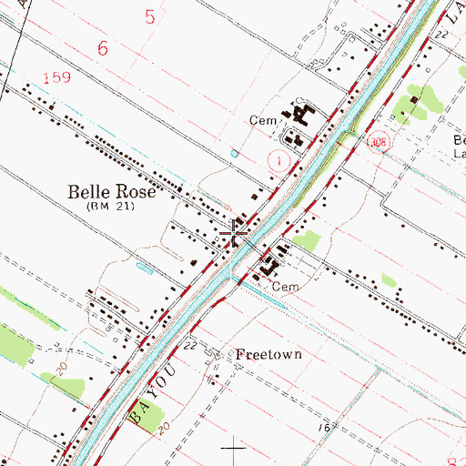 Topographic Map of Belle Rose Plantation (historical), LA