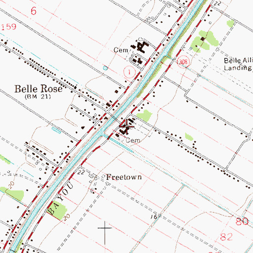 Topographic Map of Belle Rose Primary School, LA