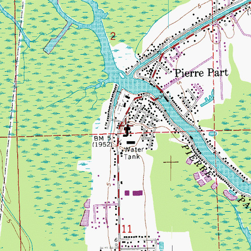 Topographic Map of Pierre Part Middle School (historical), LA
