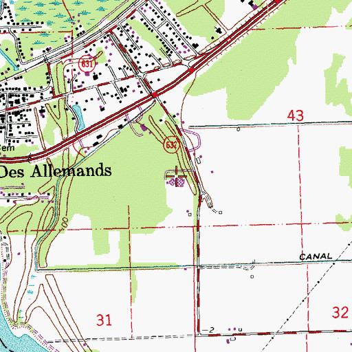 Topographic Map of Allemands Elementary School, LA