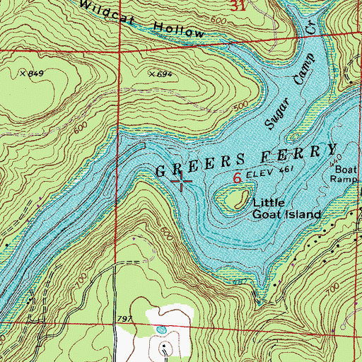 Topographic Map of Sugar Camp Creek, AR