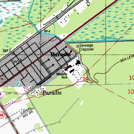 Topographic Map of J B Martin Middle School, LA