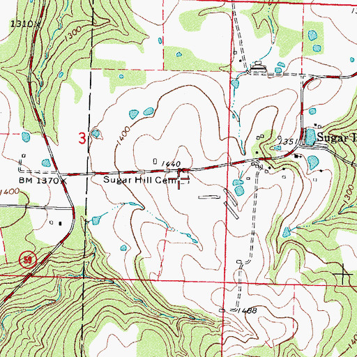 Topographic Map of Sugar Hill Cemetery, AR